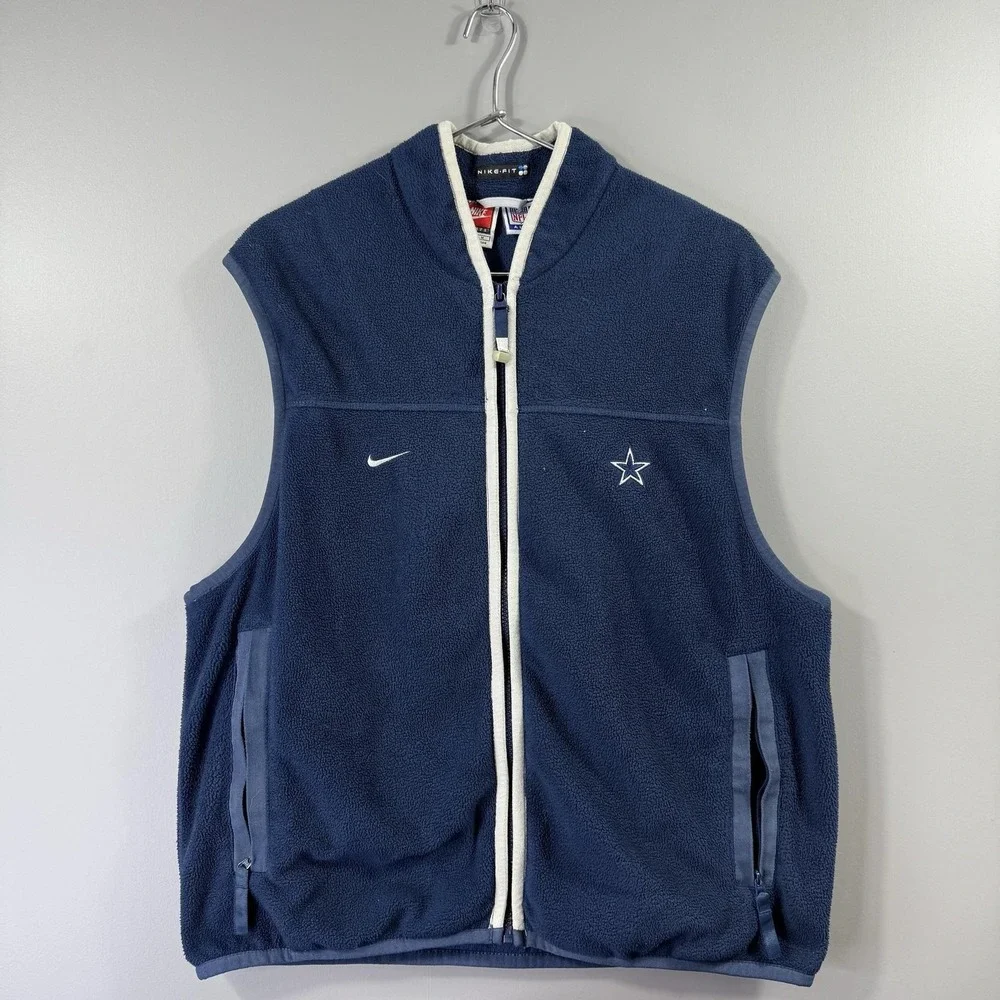 Dallas Cowboys Jacket Mens Medium Blue NFL Football Nike Fleece Zip Vest